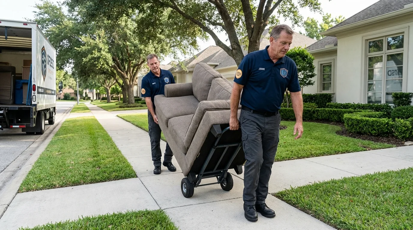 Local residential moving crew loading furniture in Mangum, OK