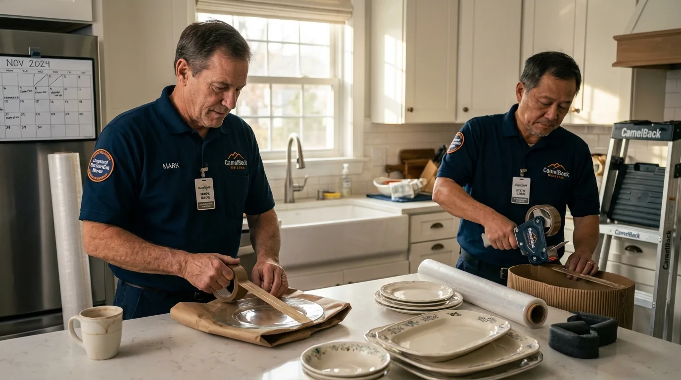 Professional crew packing kitchen dishware in Mangum, OK